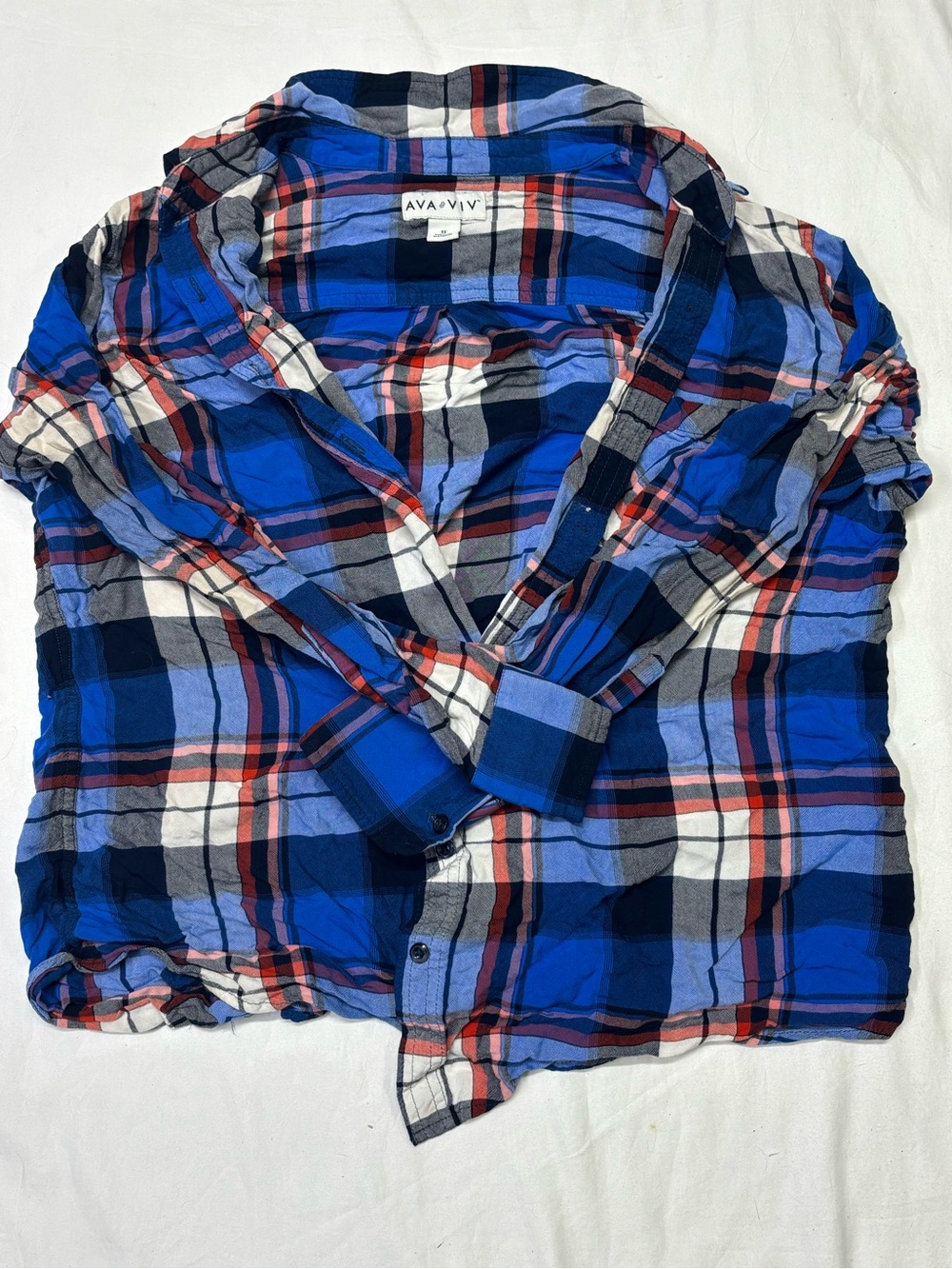 Ava & Viv Blue and White Plaid Button-Down Shirt